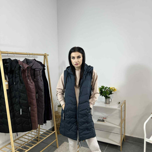 Дамска грейка с плътна вата и ефектни детайли Fashion деним синьо
