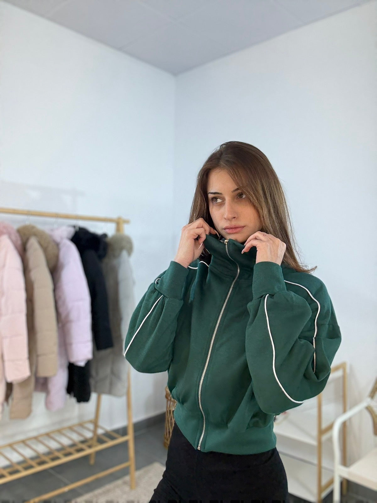 Дамска блуза с цип Лили 5539 зелена