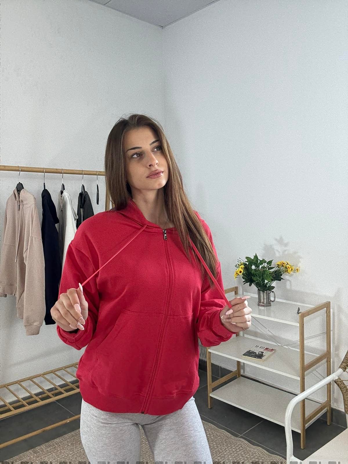 Дамски суичър с цип 5787 червен