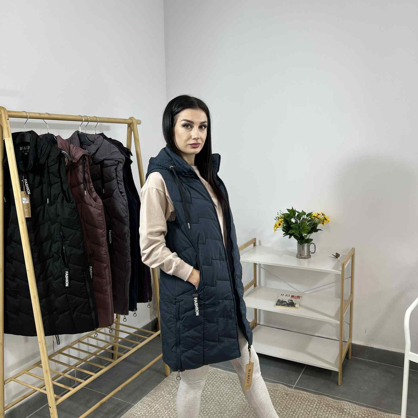 Дамска грейка с плътна вата и ефектни детайли Fashion деним синьо
