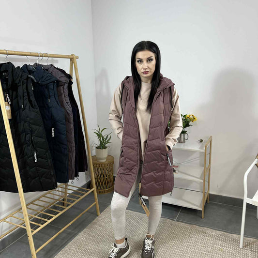Дамска грейка с плътна вата и ефектни детайли Fashion светла вишна