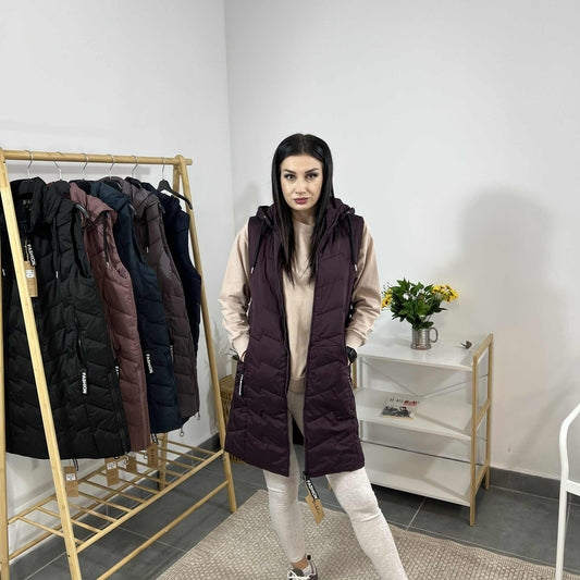 Дамска грейка с плътна вата и ефектни детайли Fashion тъмна вишна