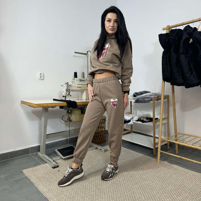 Ватиран комплект STRAWBERRY от две части с качулка - лате