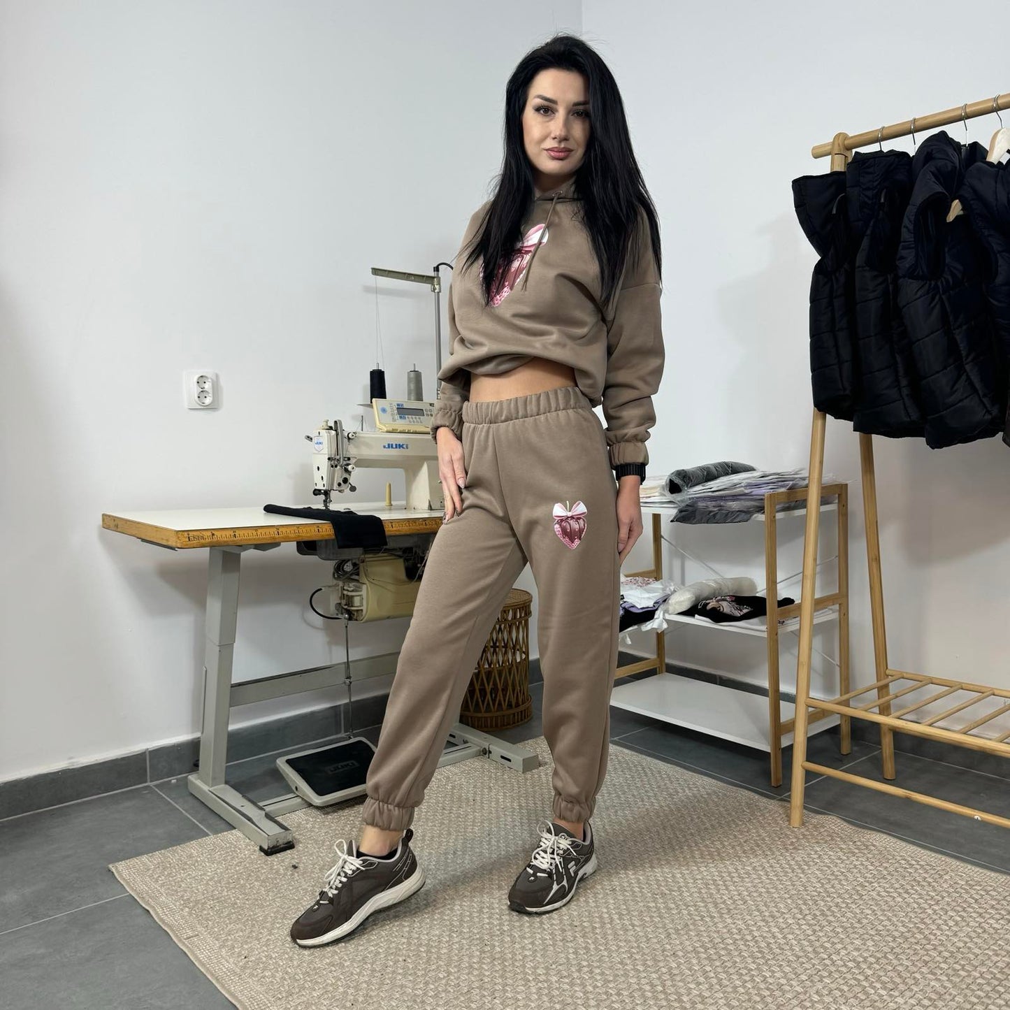 Ватиран комплект STRAWBERRY от две части с качулка - лате