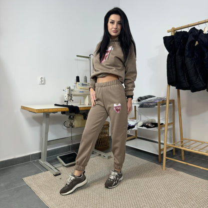 Ватиран комплект STRAWBERRY от две части с качулка - лате