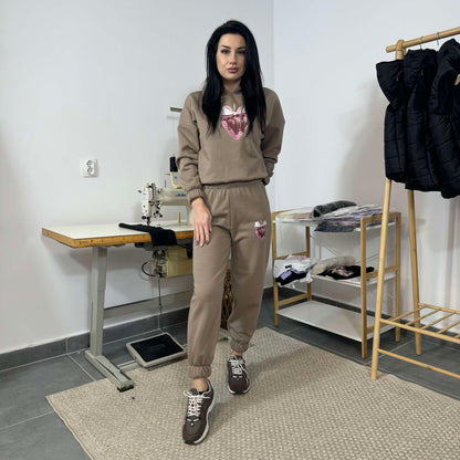 Ватиран комплект STRAWBERRY от две части с качулка - лате