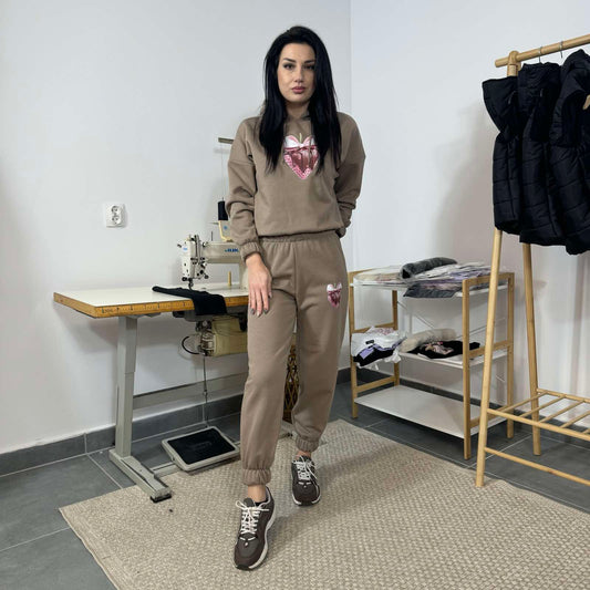 Ватиран комплект STRAWBERRY от две части с качулка - лате