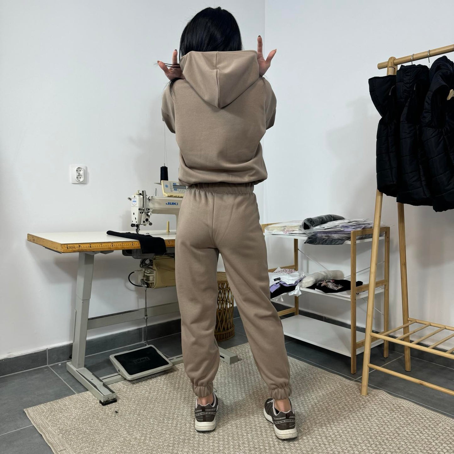 Ватиран комплект STRAWBERRY от две части с качулка - лате