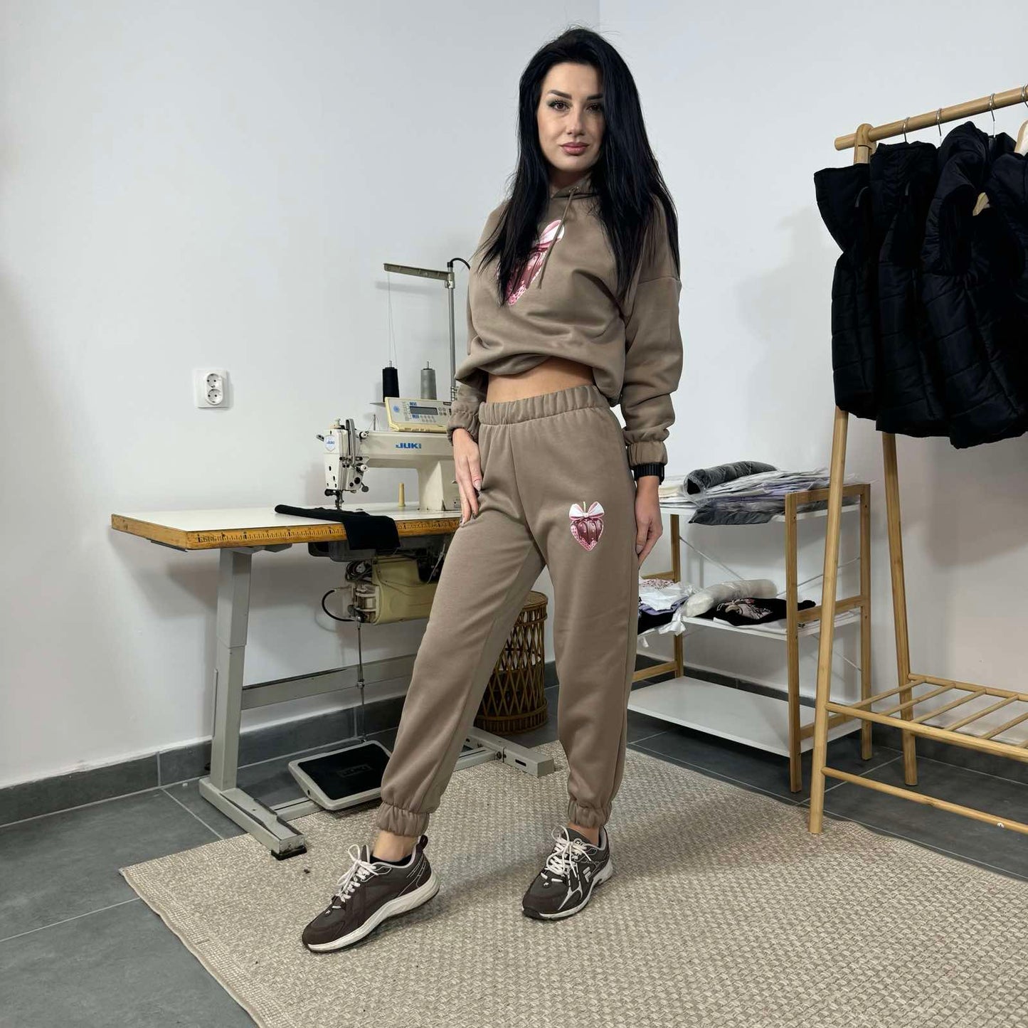 Ватиран комплект STRAWBERRY от две части с качулка - лате