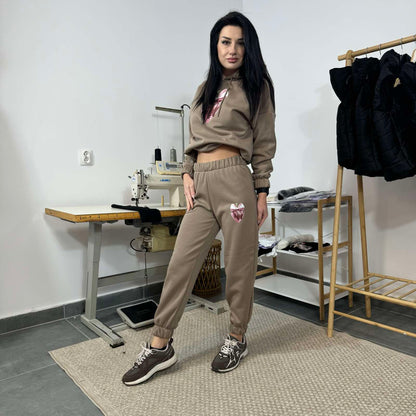 Ватиран комплект STRAWBERRY от две части с качулка - лате