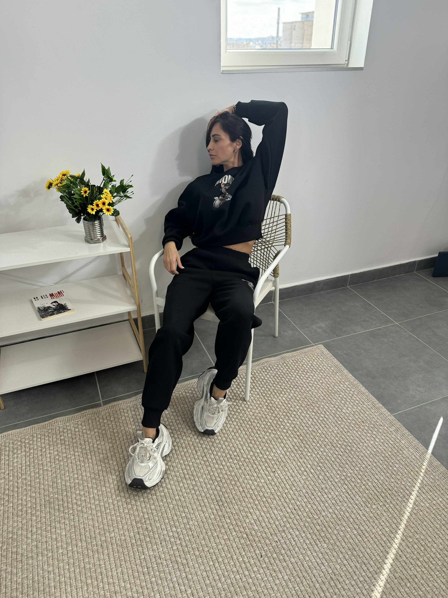 Ватиран комплект ТЕДИ от две части с принт мече Черно