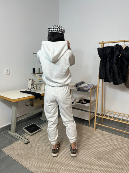 Ватиран комплект BUTTONS от две части с качулка - сив меланж