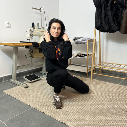 Ватиран комплект GANGSTA от две части с качулка - черен