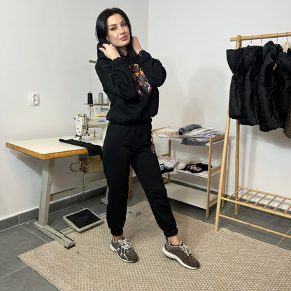 Ватиран комплект GANGSTA от две части с качулка - черен