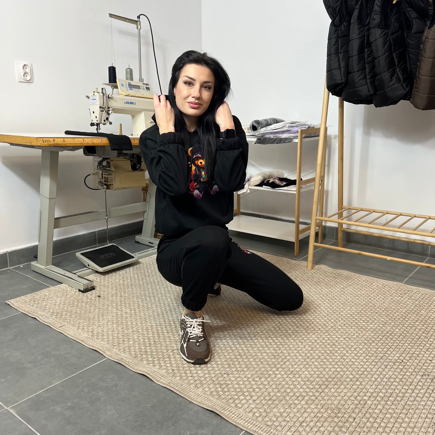 Ватиран комплект GANGSTA от две части с качулка - черен