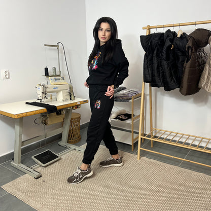 Ватиран комплект GANGSTA от две части с качулка - черен