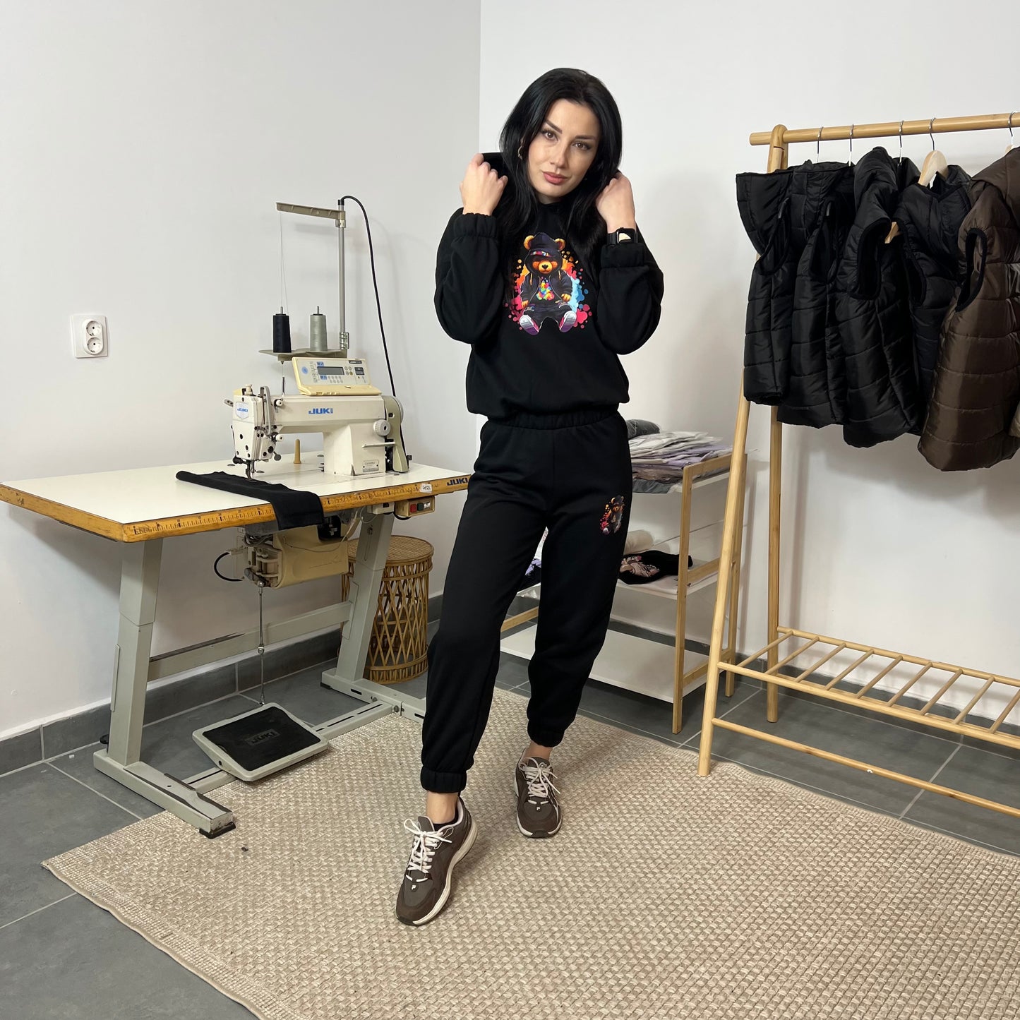 Ватиран комплект GANGSTA от две части с качулка - черен