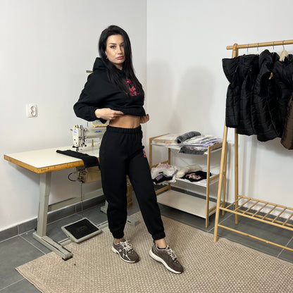 Ватиран комплект SWEET CHERRY от две части с качулка - черен