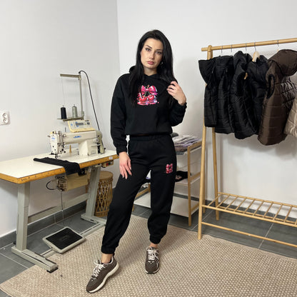 Ватиран комплект SWEET CHERRY от две части с качулка - черен