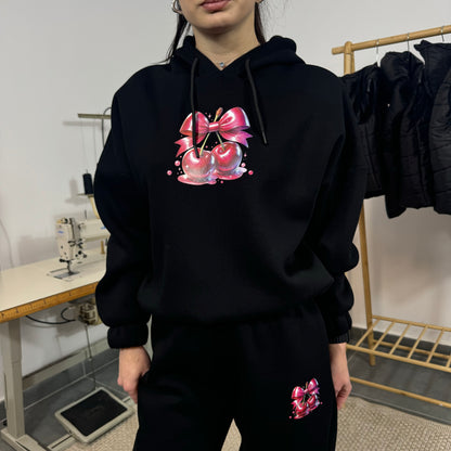 Ватиран комплект SWEET CHERRY от две части с качулка - черен