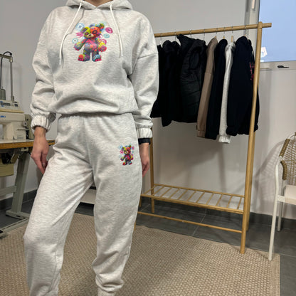 Ватиран комплект BUTTONS от две части с качулка - сив меланж