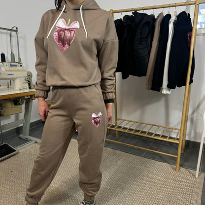 Ватиран комплект STRAWBERRY от две части с качулка - лате