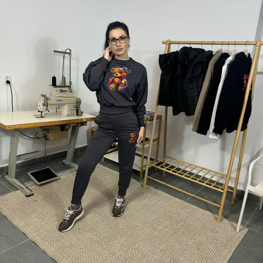 Ватиран комплект WIRED от две части с принт - тъмно сив