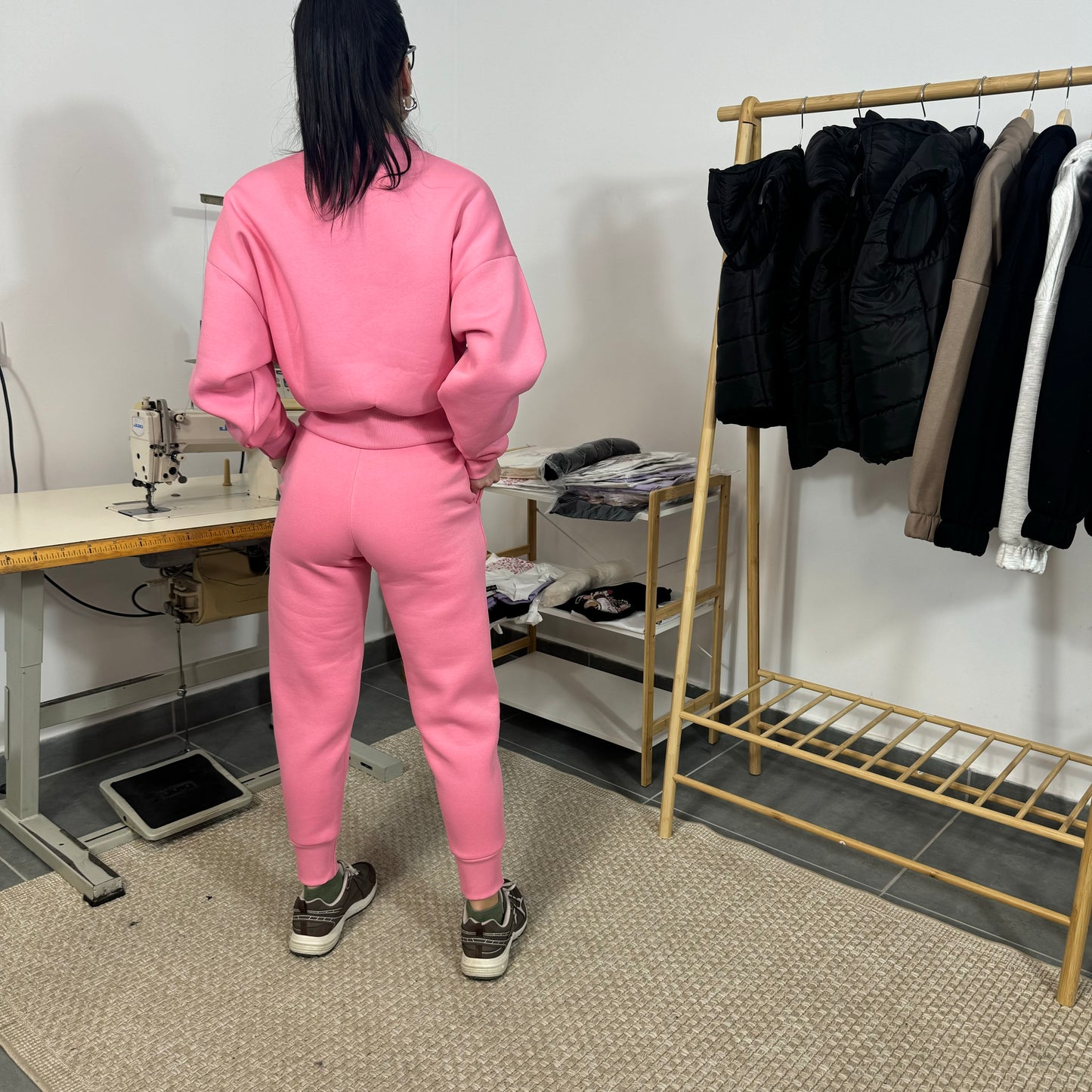 Ватиран комплект SHE от две части с принт - розов