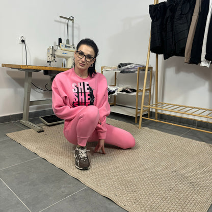 Ватиран комплект SHE от две части с принт - розов