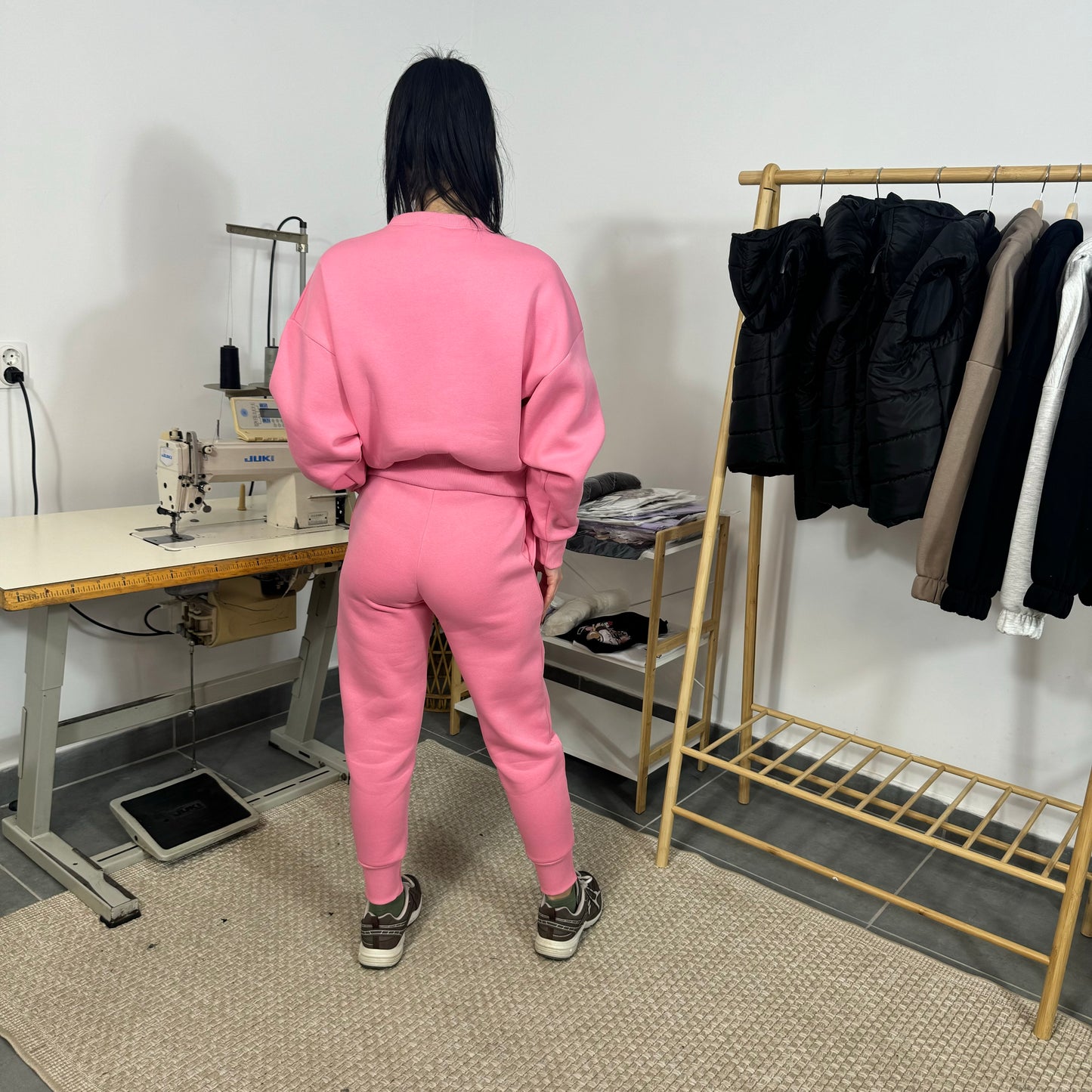 Ватиран комплект SHE от две части с принт - розов