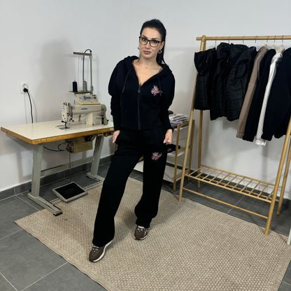 Ватиран комплект  QUEEN от две части с качулка - черен