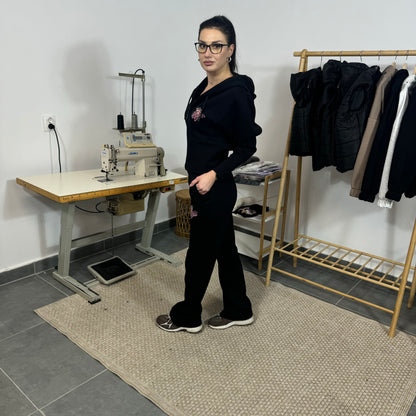 Ватиран комплект  QUEEN от две части с качулка - черен