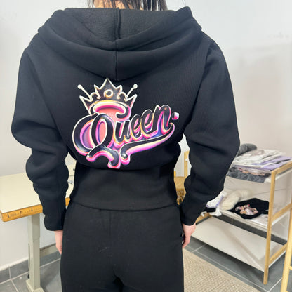 Ватиран комплект  QUEEN от две части с качулка - черен