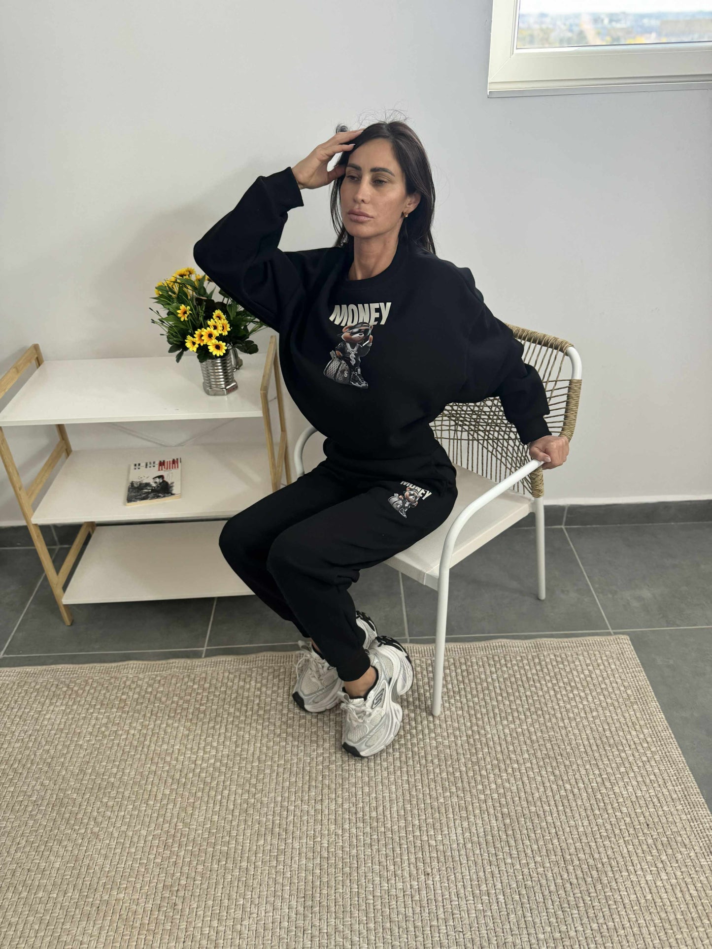 Ватиран комплект ТЕДИ от две части с принт мече Черно