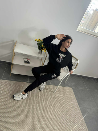 Ватиран комплект ТЕДИ от две части с принт мече Черно