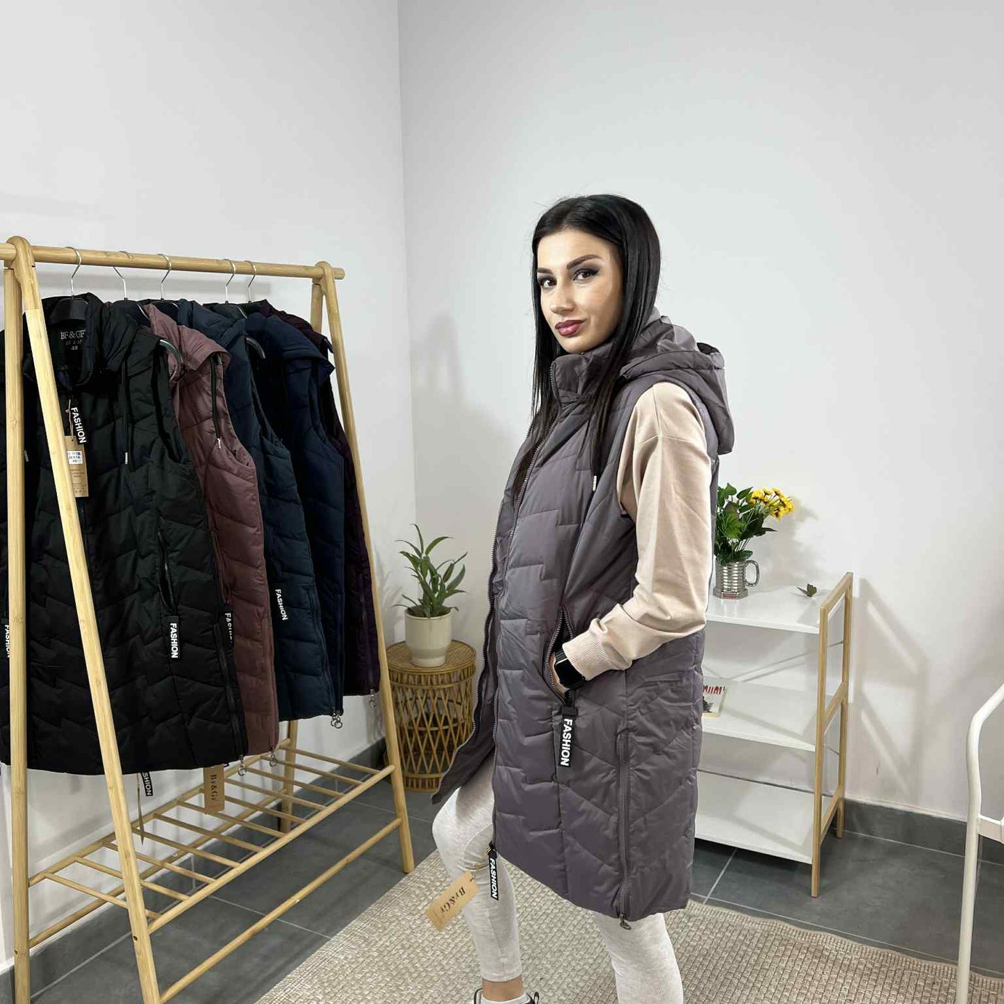 Дамска грейка с плътна вата и ефектни детайли Fashion пепел лила