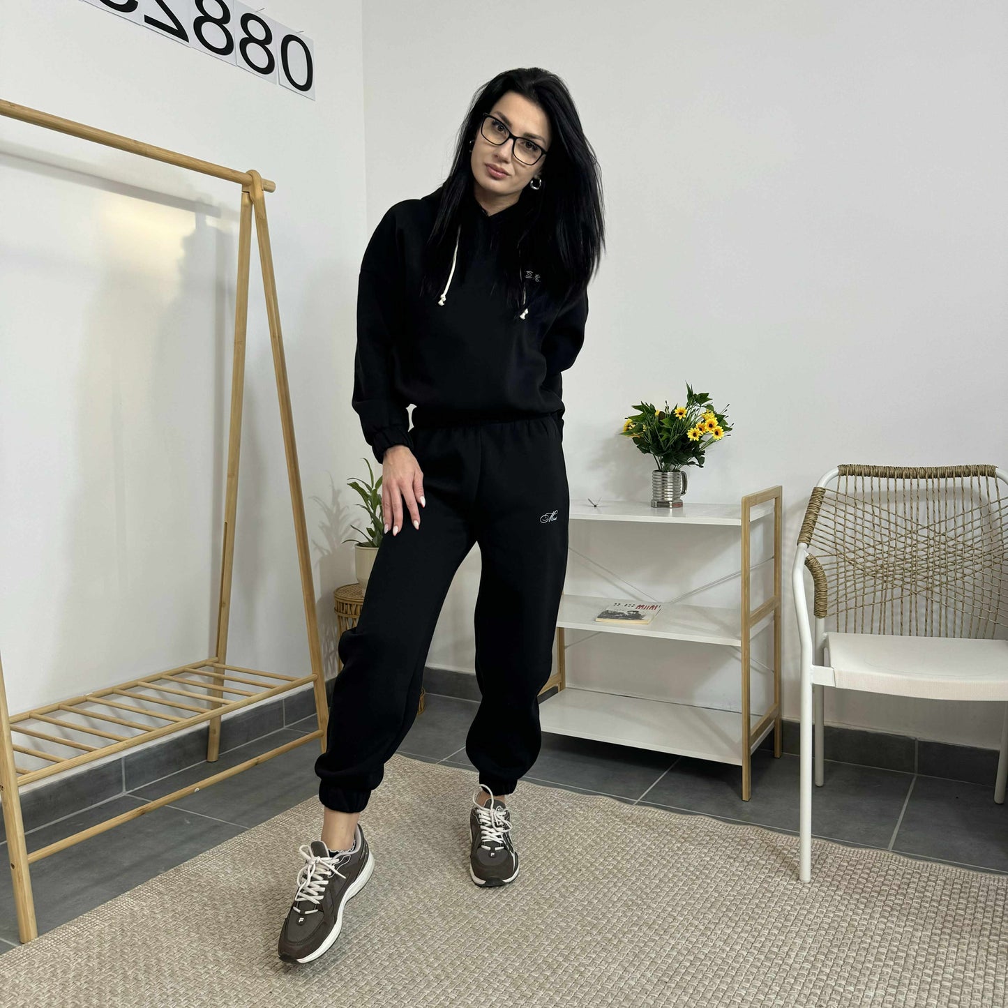 Ватиран комплект МИСТ от две части с качулка - черен