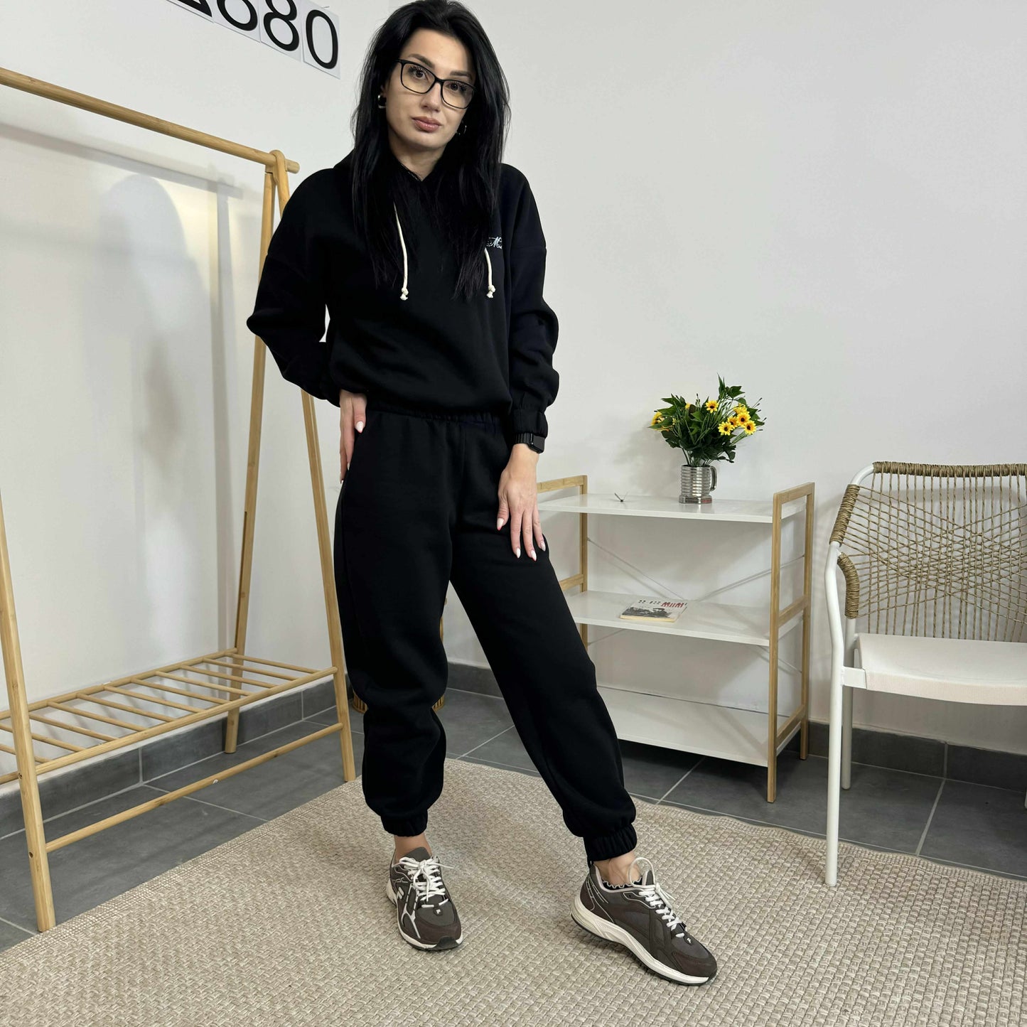 Ватиран комплект МИСТ от две части с качулка - черен