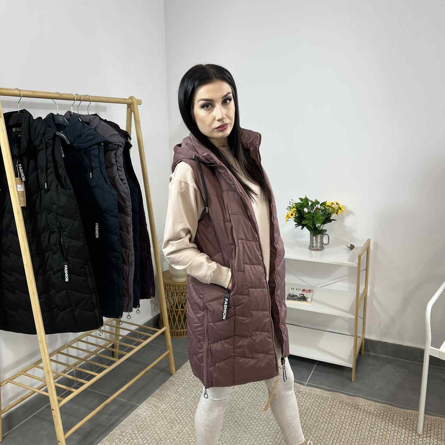 Дамска грейка с плътна вата и ефектни детайли Fashion светла вишна