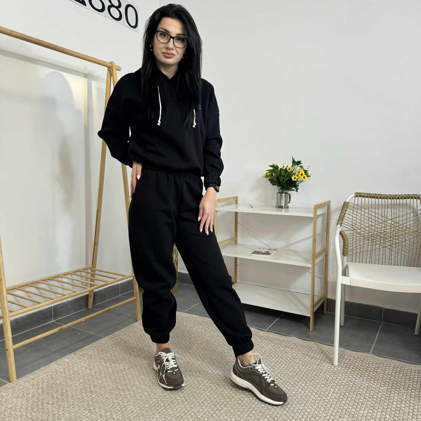 Ватиран комплект МИСТ от две части с качулка - черен