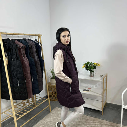 Дамска грейка с плътна вата и ефектни детайли Fashion тъмна вишна