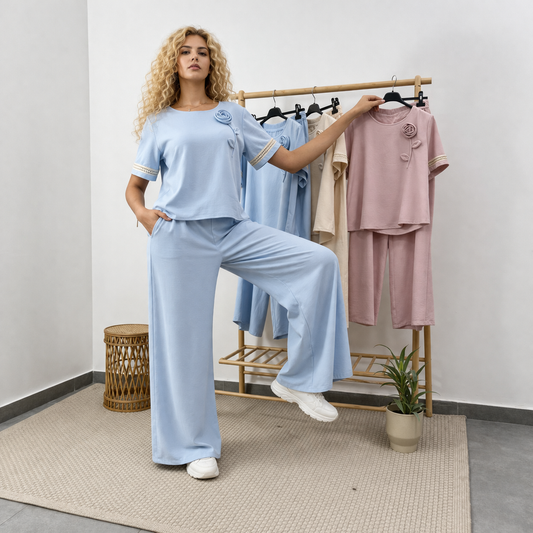 Дамски екип Цвети светло син RR269