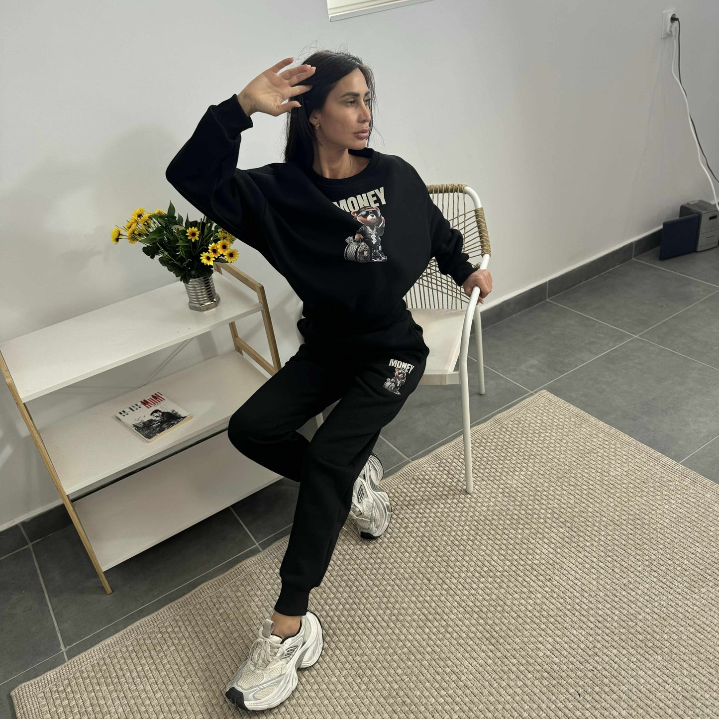 Ватиран комплект ТЕДИ от две части с принт мече Черно