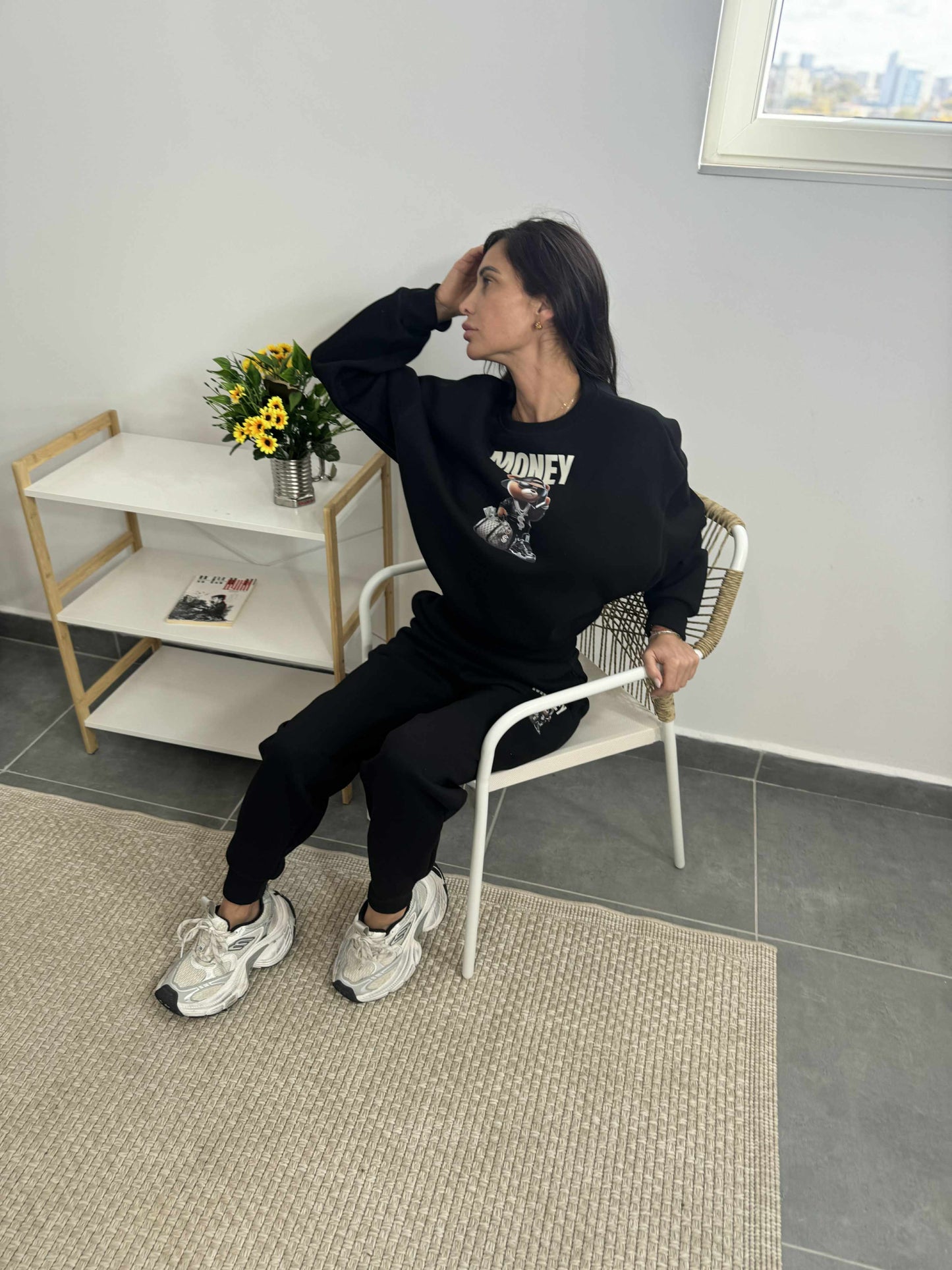 Ватиран комплект ТЕДИ от две части с принт мече Черно