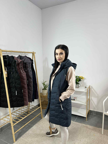 Дамска грейка с плътна вата и ефектни детайли Fashion деним синьо