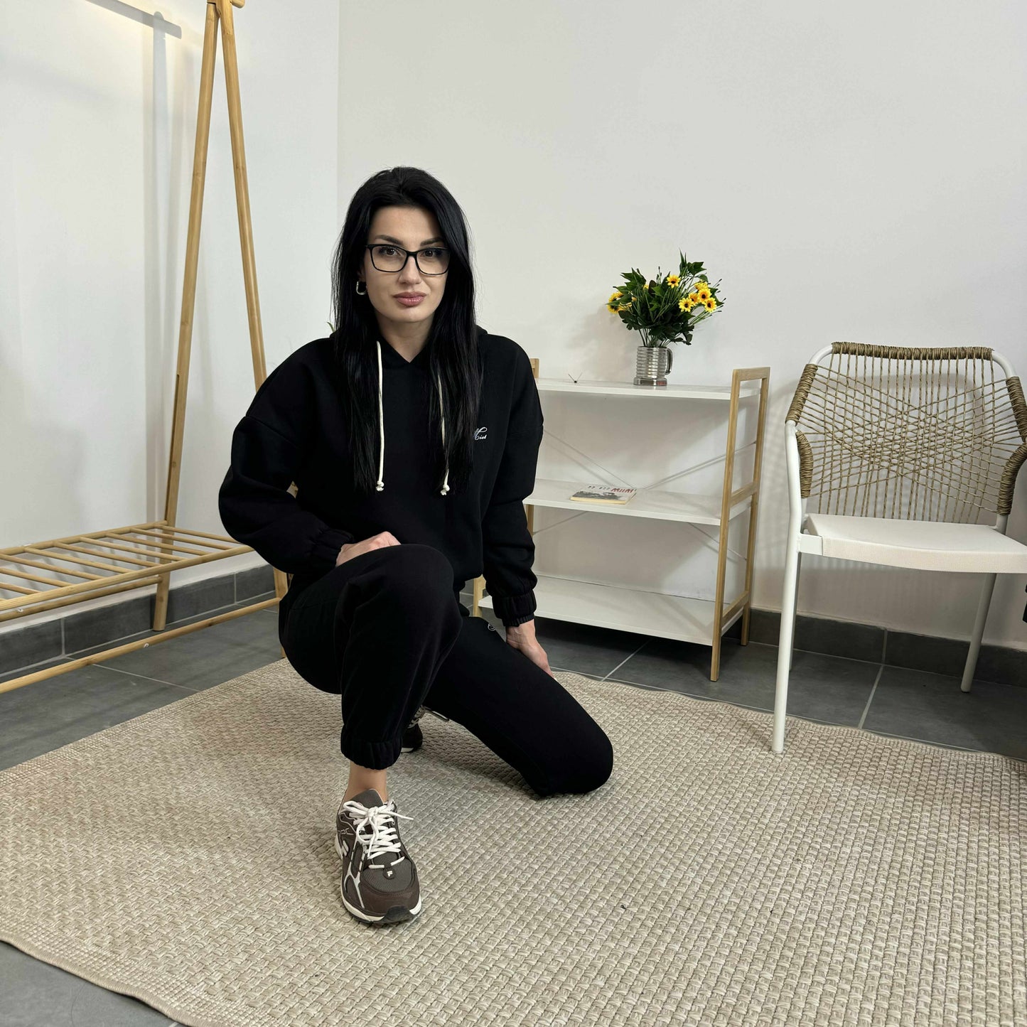 Ватиран комплект МИСТ от две части с качулка - черен